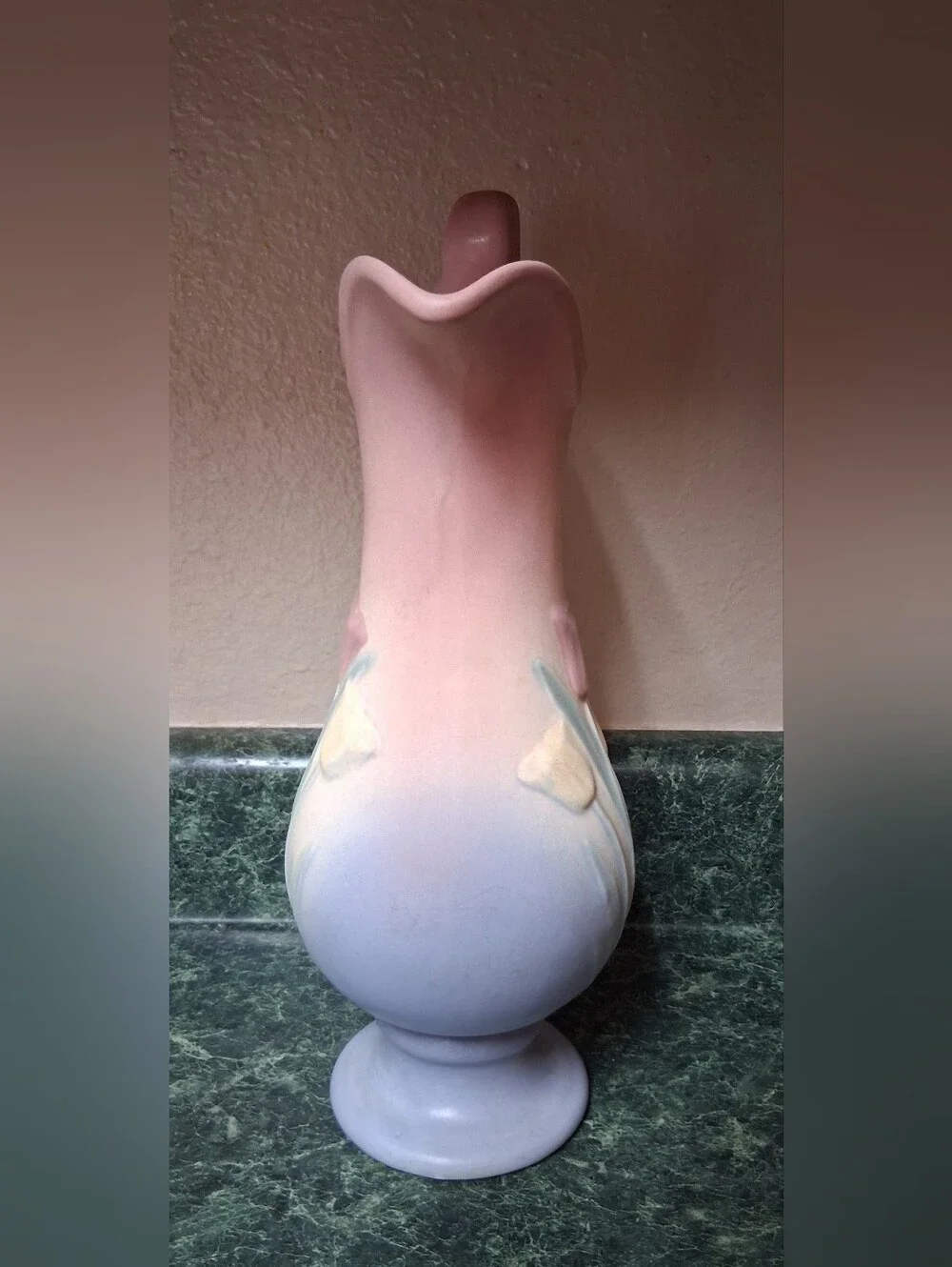 Vintage Hull 1938 Art Pottery Large Tulip Pink Blue Pitcher Vase 13” Tall
